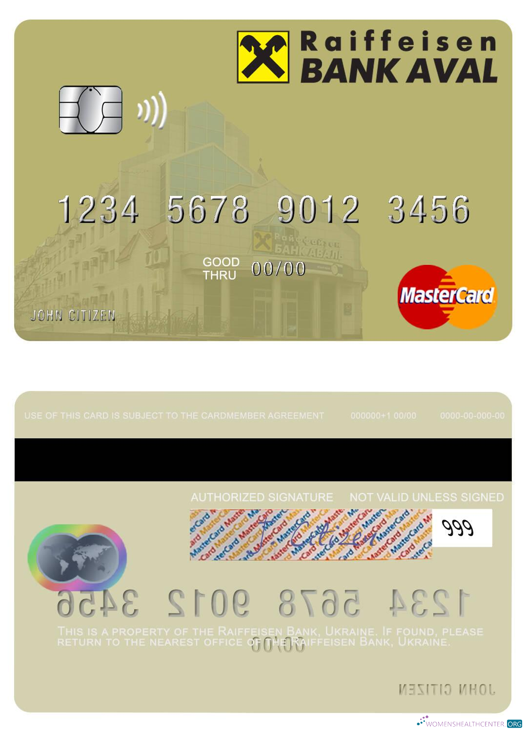 Download Ukraine Raiffeisen Bank mastercard Photoshop template
